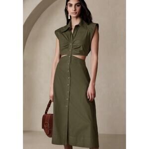 Banana Republic Yasmin Cut-out Shirt Midi Dress Olive Green Sz 12